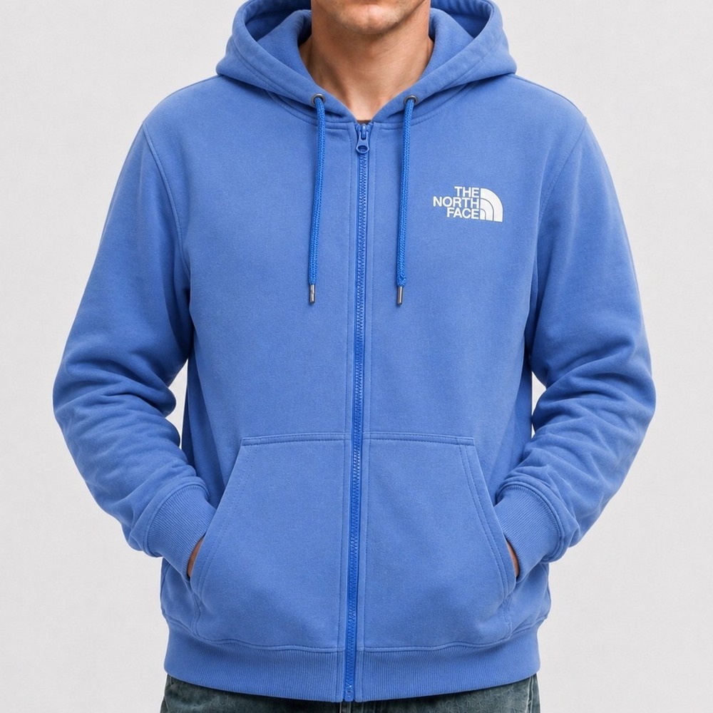 The North Face Mens Blue Full Zip Fleece Hoodie Logo Graphic Size M
